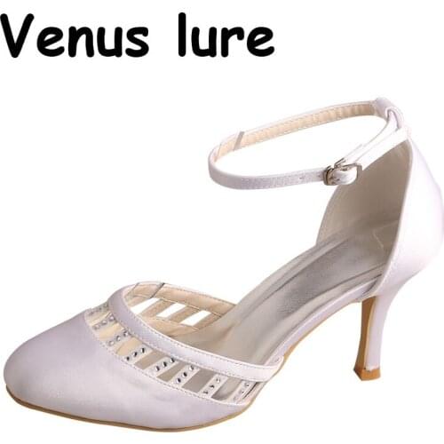 23 Colors) Ankle Strap White Wedding Shoes for Bride Round Toe Pumps Size 5