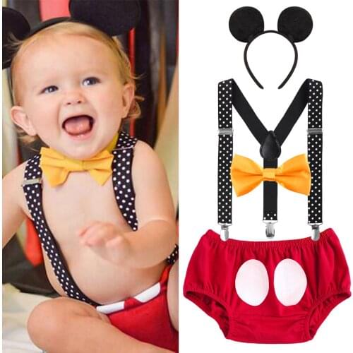 3pcs Set Baby Boy Girl Clothes Suspender Diaper Pants +Bow Tie 1st Birthday Cake Smash Outfits Cute Photography Costume for Baby
