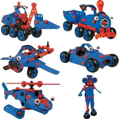 6-IN-1 DIY Assemble race car flexible building blocks truck plastic toys robot for boy educational vehicles train helicopter