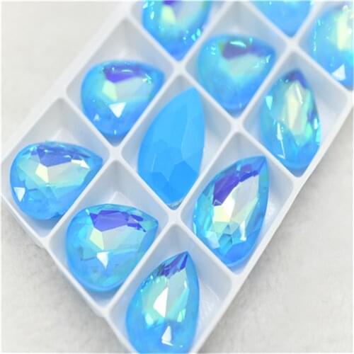 Bright craft stones Aquamarine mocha AB Crystals for jewelry diy teardrop square round glass beads applique