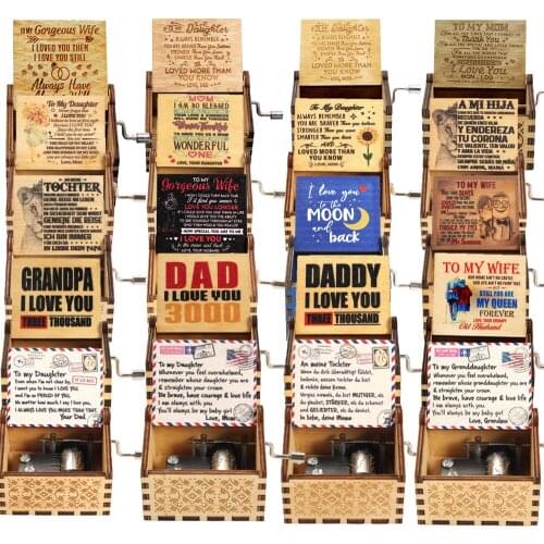 Antique Full Series Wood Carving Music Box Hand-cranked Queen Music Box Birthday Christmas Gift Coffin Decoration