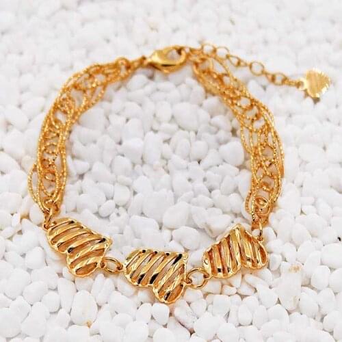 Trendy Charm Gold heart Copper Bracelets Beaded Bracelet For Women Girl Fashion Jewelry Accessories Wedding Party Birthday Gift