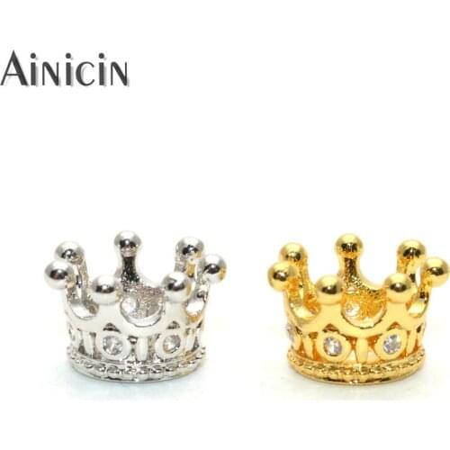 50pcs Gold Silver Plating 5mm Big Hole Crown Beads Fashion Jewelry Bracelet Making Findings