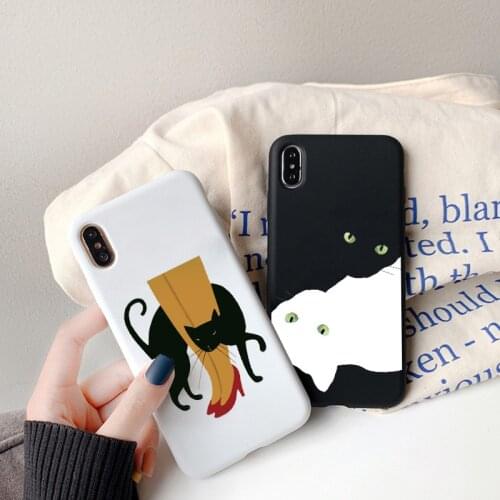 Phone Case For iphone 11 12 Pro Max 6s 7 8 Plus SE 2020 X XR XS MAX Fashion Black and White Cats Meow Soft Silicone Back Cover