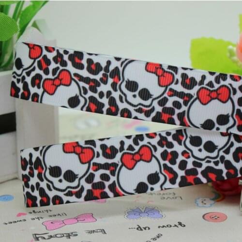 DHK 7/8'' 5yards monster high skull printed grosgrain ribbon hair bow diy party decoration OEM Wholesale 22mm C1068