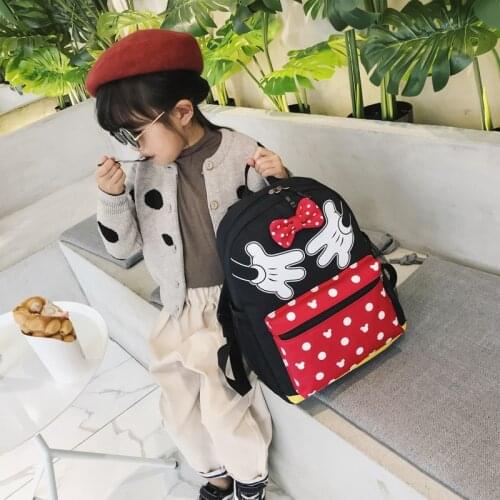 Disney New Kawaii Bow Bag Minnie Mickey Mouse Kindergarten Princess Bag Boy and Girl Backpack Cartoon Childrens Bag kids gifts