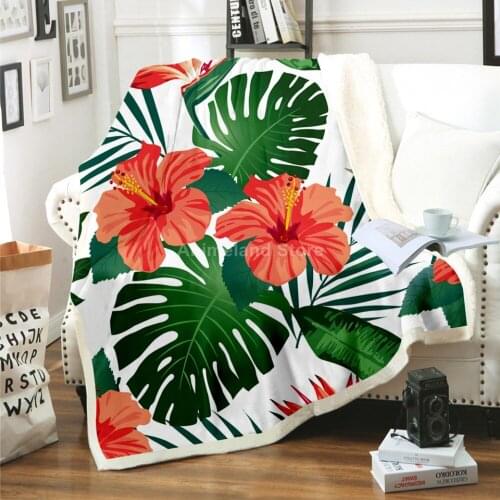 Flower Leaf Throw Blanket 3D Print Fleece Blankets For Beds Home Textiles Luxury Adult Gift Warm Bedspread Tropical Style Ins