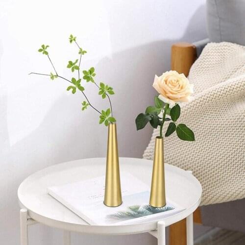 Hot Sale 10.5/8.5 Inch Gold Metal Vase Small Flower Vase Set of 2 Taper Vase for Wedding Table Centerpiece Decorations(Gold)