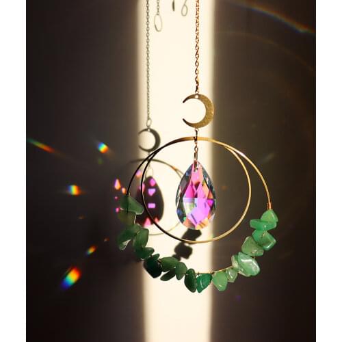 Crystal Moon Circle Hanging Metal With Crystal Ball Prism Rainbow Maker Tree Of Decor For Garden Outdoor Home Window