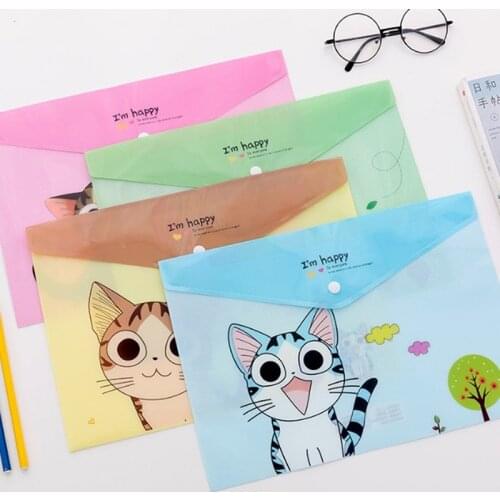 2PCS Kawaii PVC A4 Cheese Cat File Bag Stationery Bag Korean Style Cute Document Filing Folder Products Office School Supplies