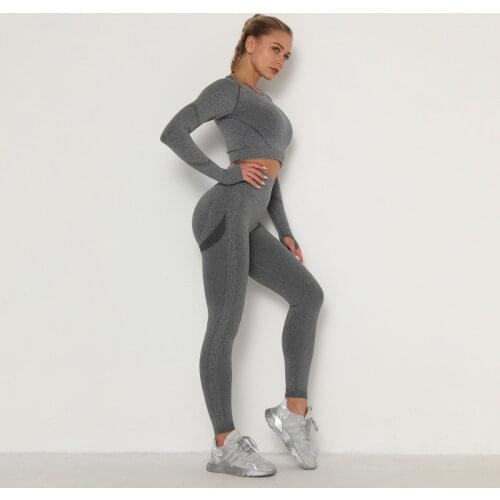 Seamless Yoga Set Women Workout Sportswear Gym Clothing Fitness Long Sleeve Crop Top High Waist Leggings Clothing Women