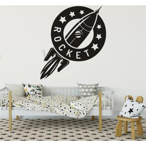 Outer Space Rocket Wall Vinyl Sticker Boys Bedroom Cool Decor Spaceship Rocket Pattern Wall Decal Kids Room Decorative Stickers
