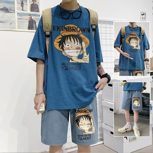 Cosplay Costumes Anime One Piece Summer Short Sleeve T-shirt Suits Handsome Sports Shorts For Boys Cos Luffy White Black Clothes