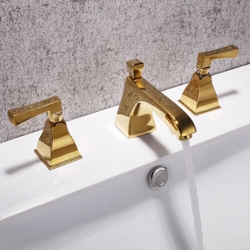 Bathroom double-handle three-hole split basin faucet hot and cold all copper bathroom washbasin basin three-piece golden faucet