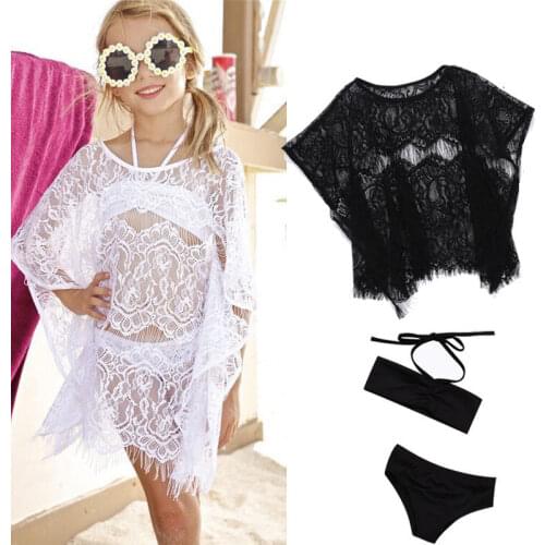 3PCS Toddler Kids Baby Girls Swimsuit Bikini Swimming Costume Bathers Swimmers Flower Lace Lovely Clothes 1-6Y