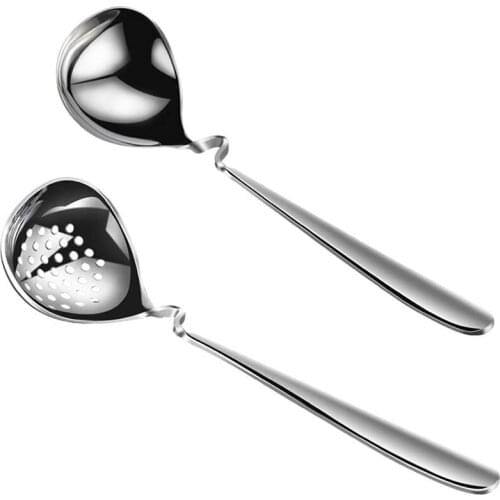 Spoon, Soup Spoon, 2 PCS Stainless Steel Soup Ladle Colander Set, 8.5 Inch Hangable Mini Ladle Spoons, Long Handle Spoon