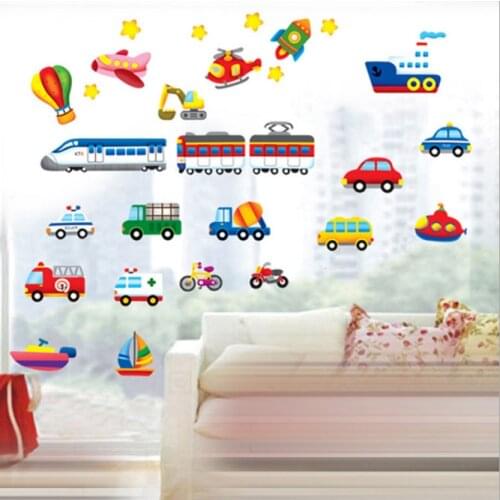 Cartoon Trucks Tractors Cars Wall Stickers Kids Rooms Vehicles Wall Decals Art Poster Photo Wallpaper Home Decor Mural Decal