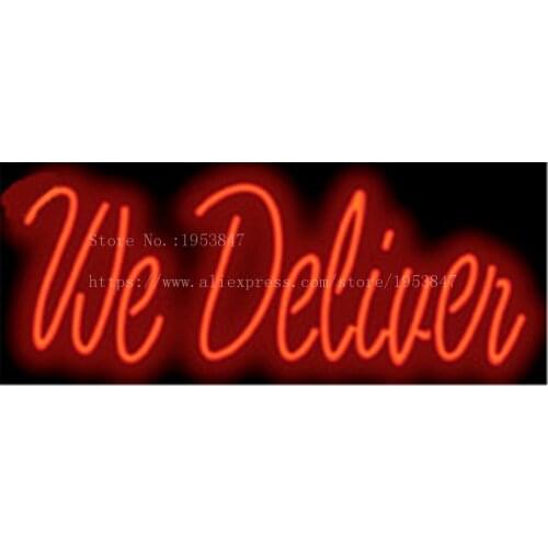 We Deliver Handwrite Neon sign Real Glass Tube Bulbs Light Bar Beer Decoration Custom Signs Store Shop Signboard 17"x14"