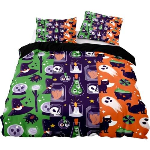 Cartoon Style Halloween Pattern Duvet Cover Set With Pillowcase,245x210 Quilt Cover,260×220 Blanket Cover,Multicolor Bedding Set