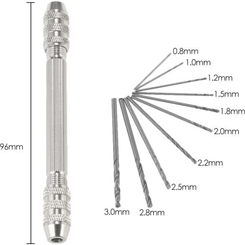 Hand Drill Set with 10pcs High-speed Steel Twist Drill Bit Set High Quality Drill Bit Holder Double Chuck Hand Drill Pin Vise