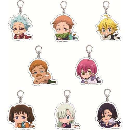 Wholesale 5 Pcs 2021 Seven Deadly Sins Keychains Japanese Anime Figures Meliodas Acrylic Key Chains for Women Men Jewelry Gifts