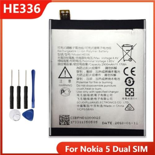 Original HE336 Phone Battery For Nokia 5 Dual SIM HE336 Replacement Rechargable Batteries 2900mAh