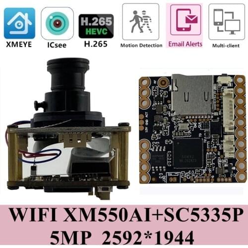 XM550AI+SC5335P IP WIFI Wireless Camera Module Board M12 Lens 2592*1944 Two-Way Audio 128G SD Card P2P Motion Detection RTSP