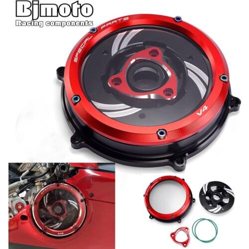 Motorcycle CNC Racing Clear Clutch Cover & Spring Retainer R For Ducati Panigale V4 V4S V4 Speciale 2018-2019