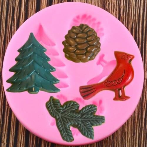 Birds Silicone Molds DIY Christmas Pinecone Pine Tree Fondant Mould Cake Decorating Tools Candy Chocolate Gumpaste Moulds