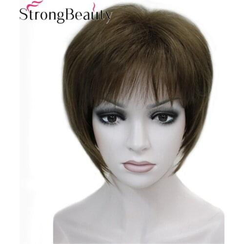 StrongBeauty Short Synthetic Straight Wigs Heat Resistant Capless Wig 7 Color For Women