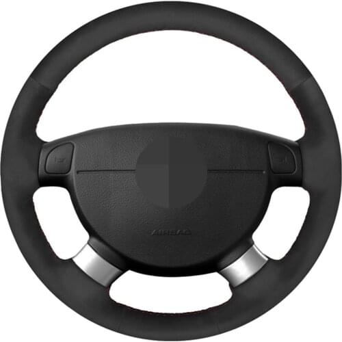 Hand-stitched Black Genuine Leather Suede Car Steering Wheel Cover For Chevrolet Lova 2006-2010 for Buick Excelle Daewoo Gentra