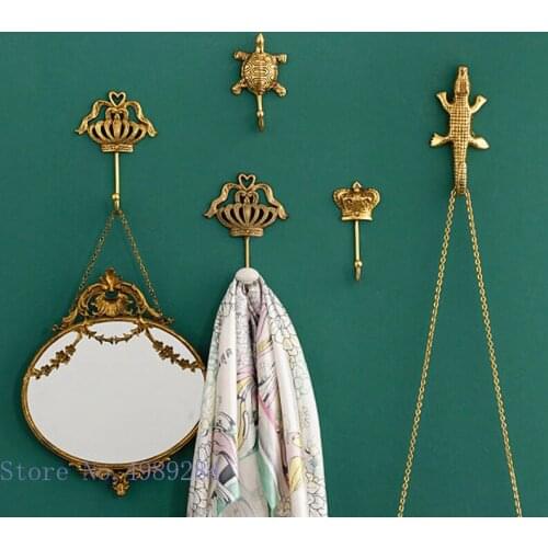 Vintage metal hook Golden crown brass tortoise Background wall decoration hanging Wall hanging Coat hook Home Decoration