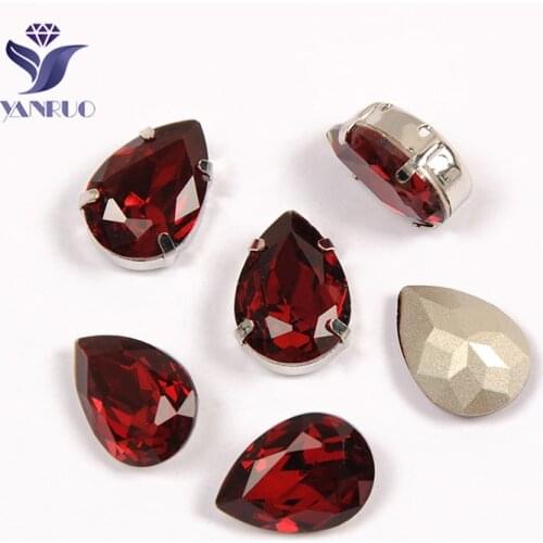 YANRUO 4320 Drop Siam Droplet Rhinestones Sew On Claws Stones And Crystals Pointback Rhinestone For Accessories Bags