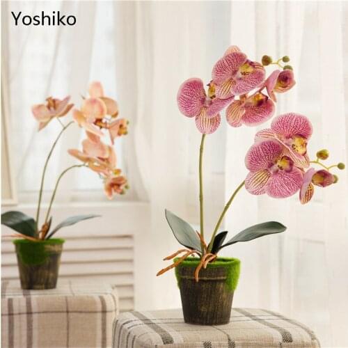 Yoshiko 1 pc Artifificial Orchid Flower Bouquet With flowerpot Real Touch Bonsai Wedding Party Home DIY Flower Decoration