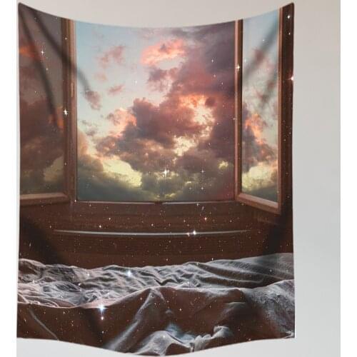 Starry Sky Pink Tapestry Wall Hanging Star Moon Cloud Sweet INS Style Tapestries Cute Girls Women Drom Room Wall Home Deocr