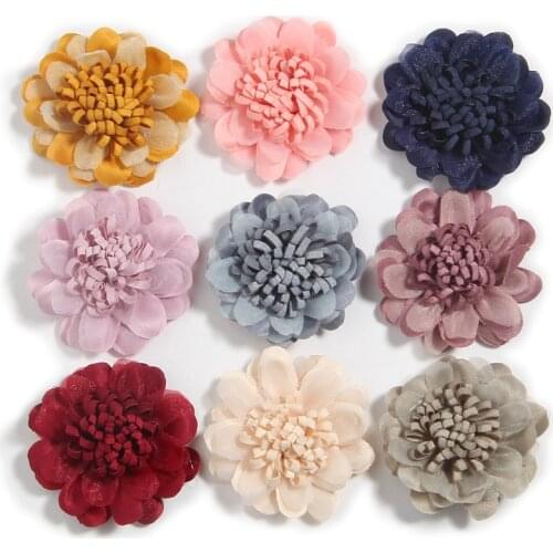 10PCS 4.2CM 1.7" Carrot shreds Satin Fabric Flowers Bouquet For Baby Girls Hair Accessories Chiffon Hair Flower For Headband