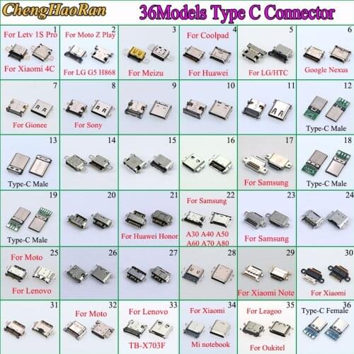 36Model 36-360PCS Micro USB Type C Connector Charge Charging Dock port Plug Type-C USB Socket jack for Samsung Xiaomi Huawei etc