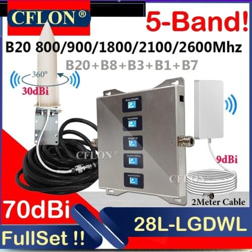 Five-Band B20 800 900 1800 2100 2600Mhz CellPhone 4G Cellular Booster 4G Cellular Amplifier GSM 2G3G4G Signal Repeater Booster