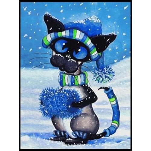 5d Diy square Diamond Painting Cross Stitch-Blue cat- 3d Round Embroidery Needlework Illustration Full Rhinestone Mosaic
