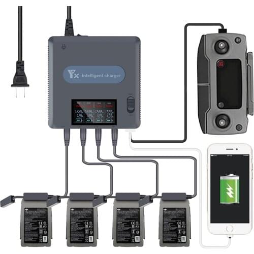 6In1 Fast Charger Hub Intelligent Fast Chargers Battery LED USB Charging Hubs With Power Cable For DJI Mavic 2 Pro/2 Zoom Drones