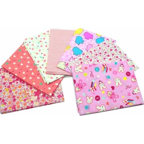 7pcs/lot 50x50cm New arrive Pink Cartoon Cat 100% Cotton Fabric Sewing Tilda Doll Cloth DIY Quilting Patchwork Tissue Textile