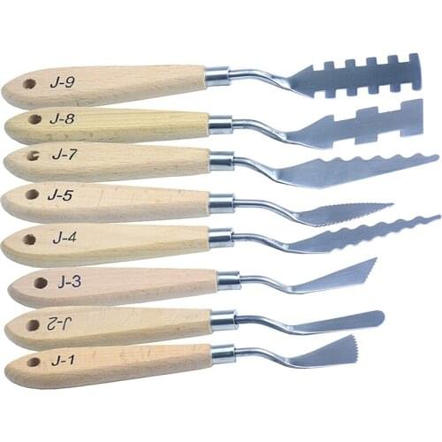 8 Sets Stainless Steel Palette Knives Wood Handle Spatula Painting Knife for Oil Canvas Acrylic Painting Tools