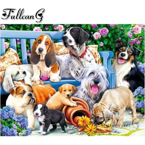 FULLCANG 5D diamond mosaic dogs in the garden diamond painting animal Diy full diamond embroidery cross stitch kit decor FC1814