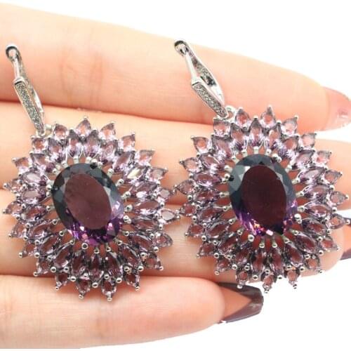 40x26mm Multi Color Tourmaline Peridot Aquamarine Blue Topaz Violite Tanzanite Silver Earrings Wholesale Drop Shipping