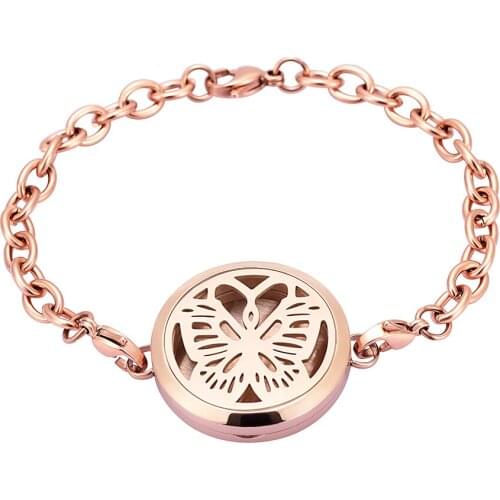IJL3001 Hollow Butterfly Stainless Steel Aromatherapy Keepsake Bracelet Essential Oils Diffuser Perfume Free 12 Pads Bracelet