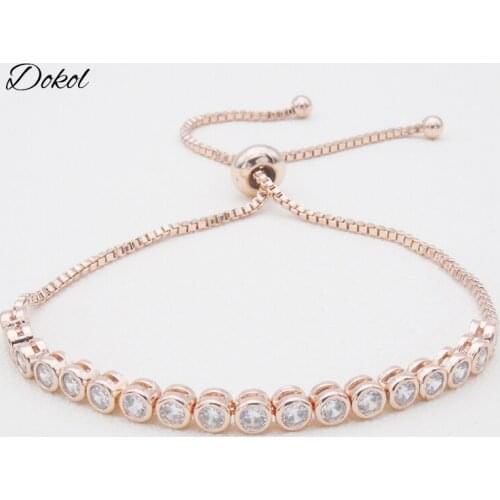 DOKOL Latest Round Cubic Zirconia Tennis Bracelets For Women Rose Gold Color Bracelet Jewelry pulseira feminina DKB0008