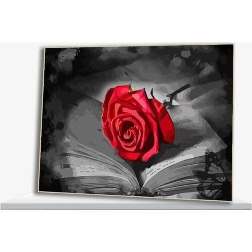 DIY Paintings By Numbers A Rose In A Book Between The Lines Is My Love Romantic Flower Art Supplies For Bedroom Unique Gift