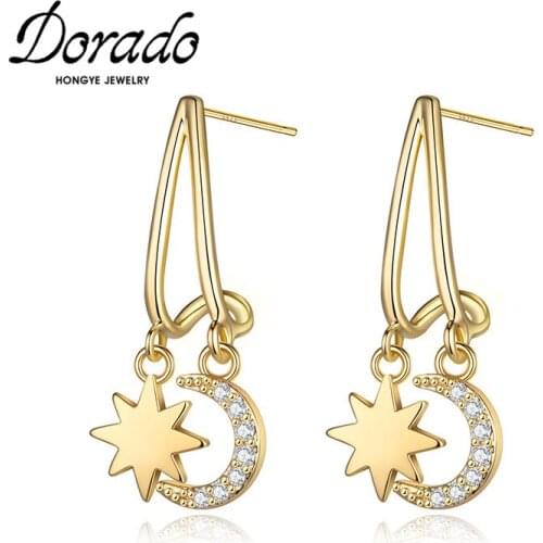 Dorado Trendy Zircon Moon Star Drop Earrings for Women Party Irregular Metal Fashion Jewelry Dangle Brincos Pendientes 2021
