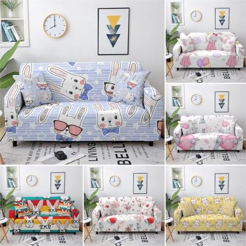 Cartoon Bunny Rabbit Elastic Sofa Covers for Living Room Stretch Slipcovers Sectional Couch Cover L Shape Corner Sofa Cover