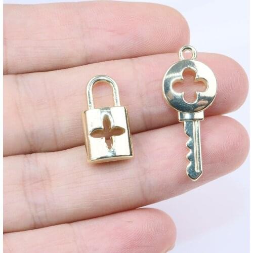 Eruifa 10pcs Zinc Alloy Polished 3D Lock 3D Key Coin Charms Wholesales Necklace,Earring Bracelet Jewelry DIY Handmade 2 Color